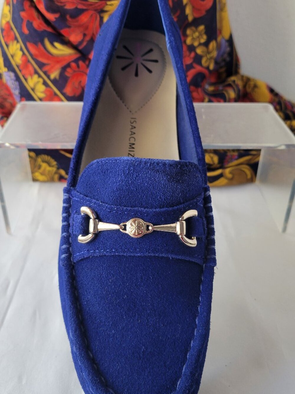 Isaac Mizrahi Royal Blue Suede Loafers Gold Hardware Size 8M NIB
